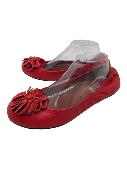 Lanvin Shoe Size 40.5 Red Leather Floral Applique ballet Flats Red / 40.5