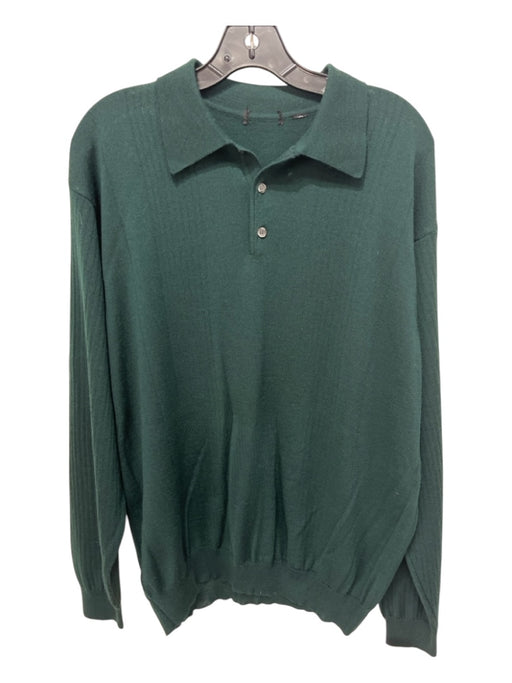 No Brand Size Est L Emerald Merino Wool Solid Polo Men's Sweater Est L