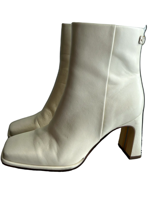 Sam Edelman Shoe Size 8 White Leather Upper Square Toe Side Zip Block Heel Boots White / 8