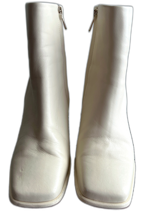 Sam Edelman Shoe Size 8 White Leather Upper Square Toe Side Zip Block Heel Boots White / 8