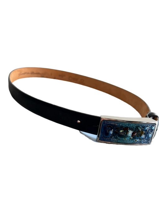 Qualheim Bollorine Black Leather Murano Glass Silver Hardware Belts Black / Small