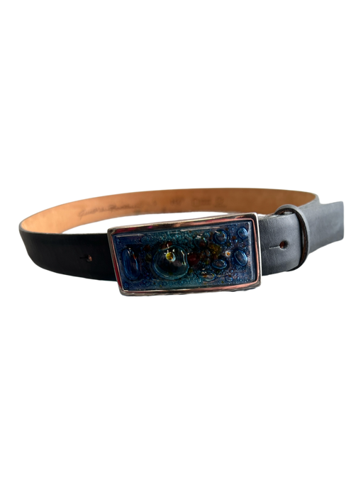 Qualheim Bollorine Black Leather Murano Glass Silver Hardware Belts Black / Small