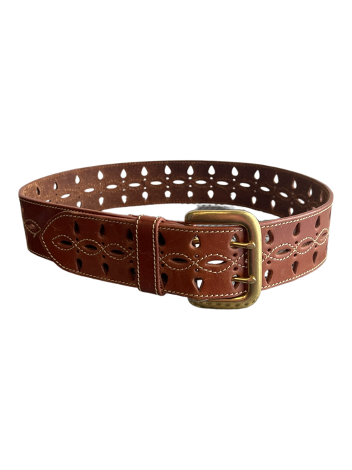 Fossil Light Brown Leather Contrast Stitch Teardrop cut outs Wide Belts Light Brown / Medium