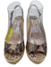 Jimmy Choo Shoe Size 38.5 Beige & Bronze Leather Espadrille Peep Toe Wedges Beige & Bronze / 38.5