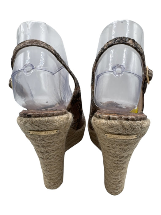 Jimmy Choo Shoe Size 38.5 Beige & Bronze Leather Espadrille Peep Toe Wedges Beige & Bronze / 38.5