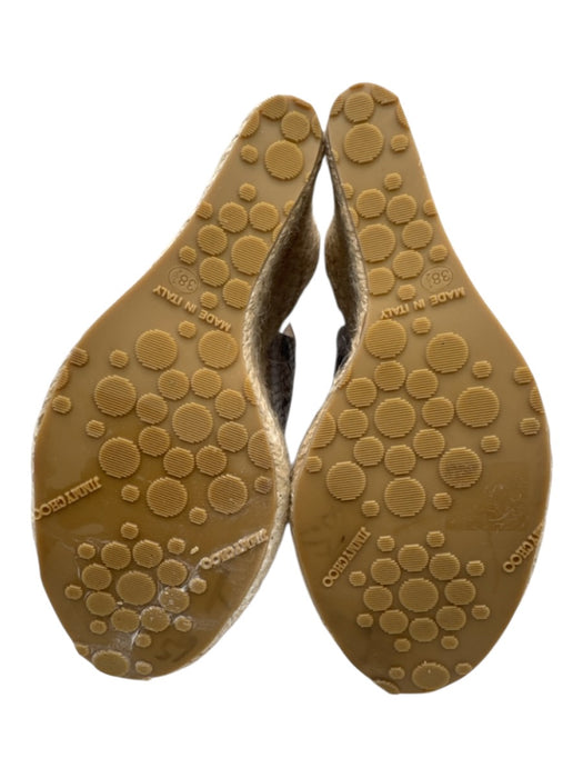 Jimmy Choo Shoe Size 38.5 Beige & Bronze Leather Espadrille Peep Toe Wedges Beige & Bronze / 38.5