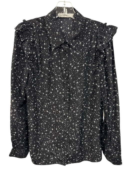 Frame Size M Black & White Silk Star Print Button Up Long Sleeve Top Black & White / M