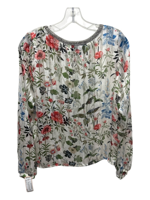 Loyd / Ford Size L Cream, Green, Blue Rayon Semi Sheer Floral & Stripe Print Top Cream, Green, Blue / L