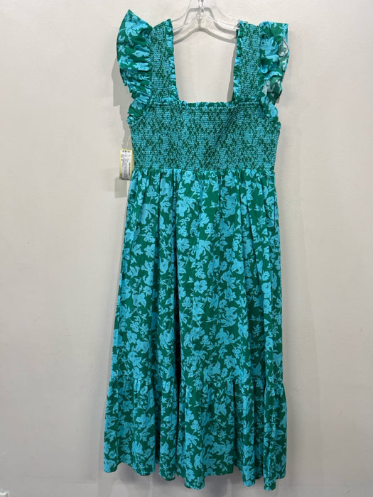 English Factory Size M Green & Blue Cotton Ruffle Cap Sleeve Floral Print Dress