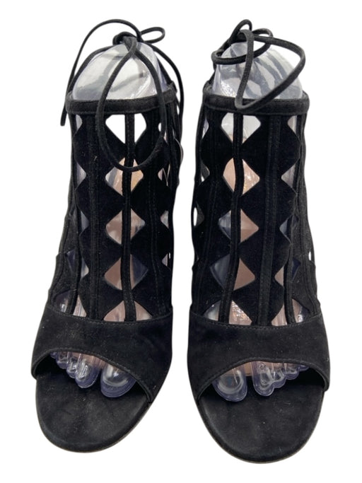 Gianvito Rossi Shoe Size 39 Black Suede Upper Ankle Tie Solid Cage Pump Sandals Black / 39