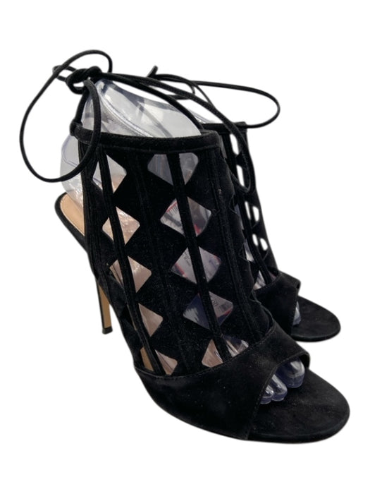 Gianvito Rossi Shoe Size 39 Black Suede Upper Ankle Tie Solid Cage Pump Sandals Black / 39