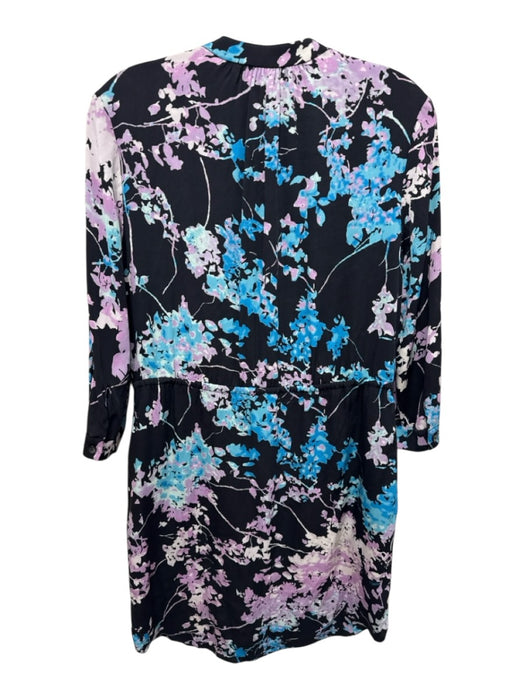 Diane Von Furstenberg Size 6 Black, Purple & Blue Silk Blend 3/4 Sleeve Dress Black, Purple & Blue / 6