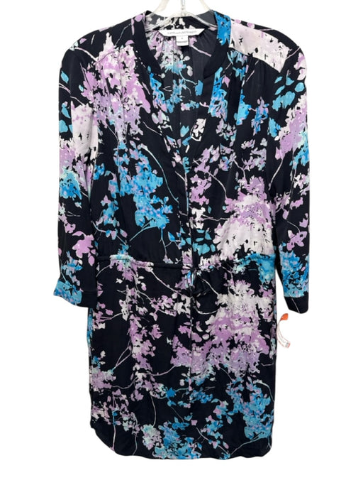 Diane Von Furstenberg Size 6 Black, Purple & Blue Silk Blend 3/4 Sleeve Dress Black, Purple & Blue / 6