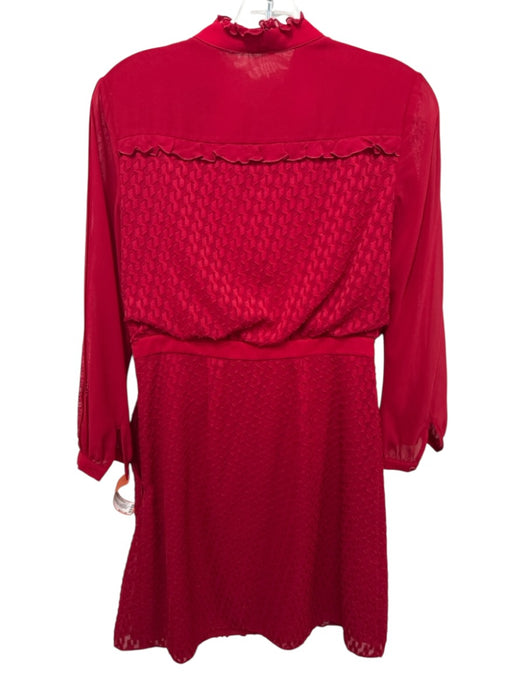 Karen Millen Size 6 Red Polyester 3/4 Sleeve Ruffle Detail Lace Accent Dress Red / 6