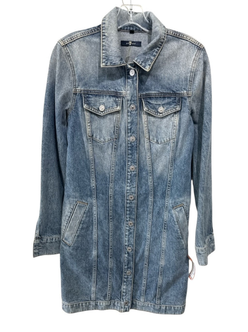 7 For All Mankind Size S Medium Wash Cotton Denim Long Sleeve Button Front Dress Medium Wash / S