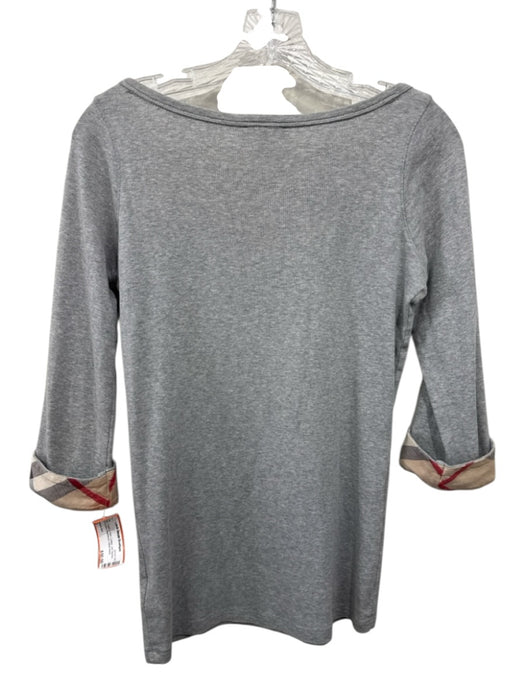 Burberry Brit Size S Gray, Cream & Red Cotton 3/4 Sleeve Cuff Accent Top Gray, Cream & Red / S