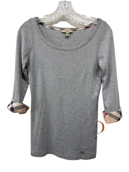 Burberry Brit Size S Gray, Cream & Red Cotton 3/4 Sleeve Cuff Accent Top Gray, Cream & Red / S