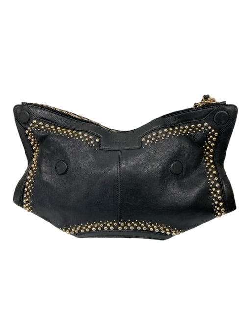 Alexander McQueen Black Leather GHW Studded Magnetic Detail Zip Close Clutch Black