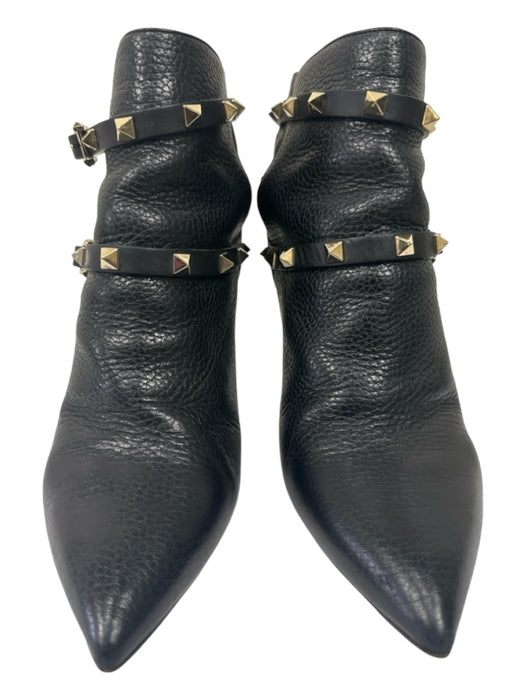 Valentino Shoe Size 39 Black Leather GHW Studded Buckle Heel Booties Black / 39