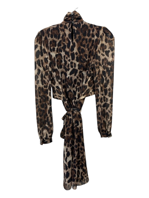 Badgley Mischka Size 0 Brown & Black Polyester Sheer Sleeves Animal Print Dress Brown & Black / 0