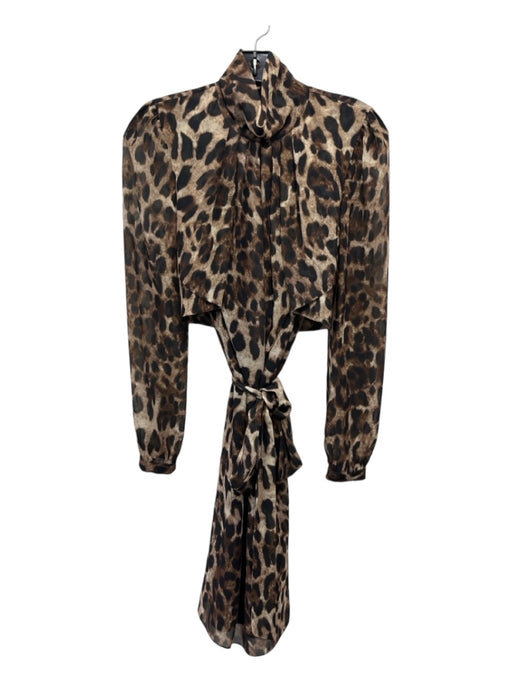 Badgley Mischka Size 0 Brown & Black Polyester Sheer Sleeves Animal Print Dress Brown & Black / 0