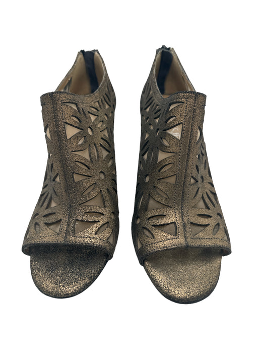 Tootsies Shoe Size 39 Bronze Leather Laser Cut Open Toe Bootie Floral Pumps Bronze / 39