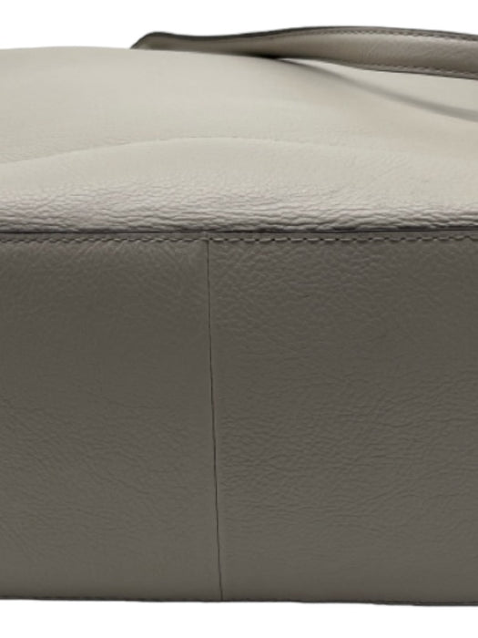 Cole Haan Light Grey Leather Polyurethane Lining Braided Tassle Snap Closure Bag Light Grey