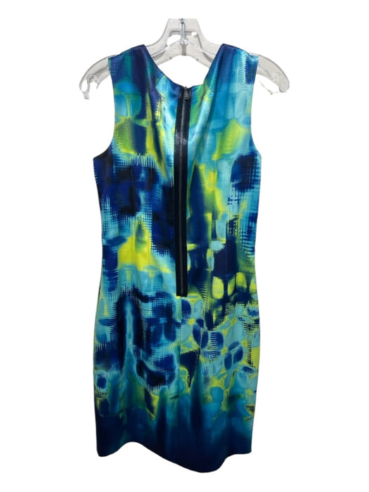 Elie Tahari Size 10 Blue & Green Polyester Abstract Sleeveless Knee length Dress Blue & Green / 10