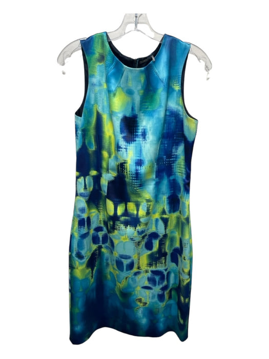 Elie Tahari Size 10 Blue & Green Polyester Abstract Sleeveless Knee length Dress Blue & Green / 10