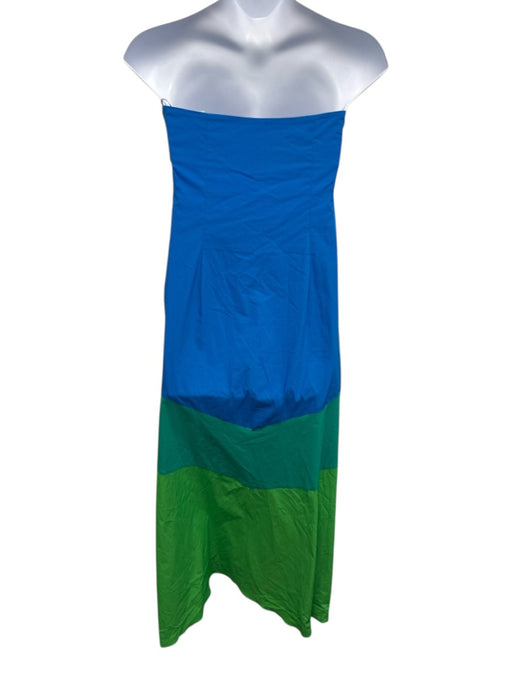 Mango Size S Royal Blue, Green & Light Green Fabric Strapless Color Block Dress Royal Blue, Green & Light Green / S