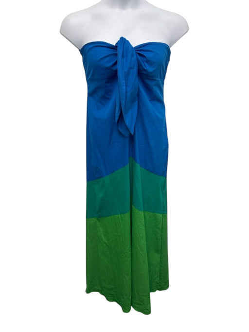 Mango Size S Royal Blue, Green & Light Green Fabric Strapless Color Block Dress Royal Blue, Green & Light Green / S