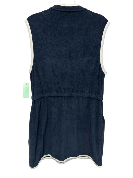 Kule Size XL Navy & white Cotton Blend Terry Cloth Trim Detail Zip Front Dress Navy & white / XL