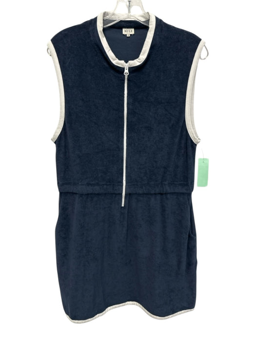 Kule Size XL Navy & white Cotton Blend Terry Cloth Trim Detail Zip Front Dress Navy & white / XL