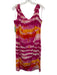 Escada Size 42 Fuchsia, Orange & White Silk Ruffle Cap Sleeve Tie Dye Dress Fuchsia, Orange & White / 42
