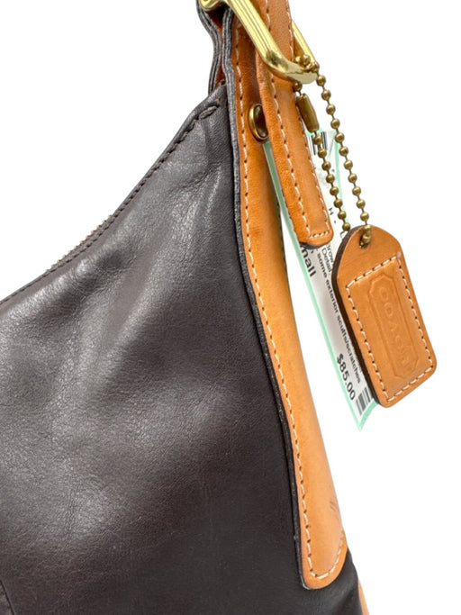Coach Brown & Tan Leather Color Block Buckle Detail Gold Hardware Bag Brown & Tan / Small