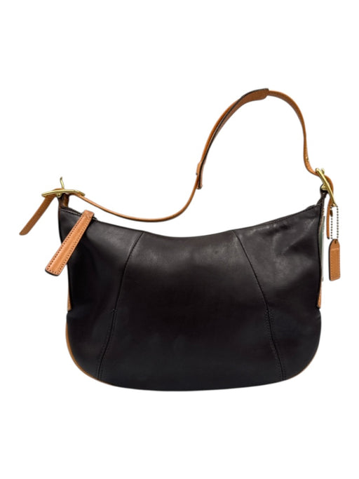 Coach Brown & Tan Leather Color Block Buckle Detail Gold Hardware Bag Brown & Tan / Small