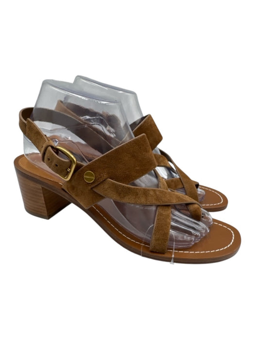 Veronica Beard Shoe Size 9 Brown Leather Slingback Buckle Stack Heel Sandals Brown / 9