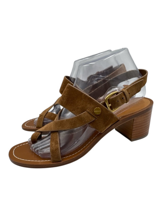 Veronica Beard Shoe Size 9 Brown Leather Slingback Buckle Stack Heel Sandals Brown / 9