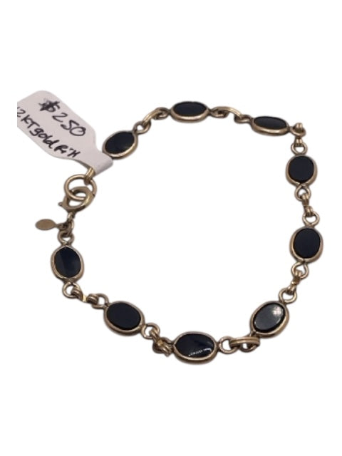 Gold & Black 12K Gold Filled Oval Onyx Links Spring Ring Clasp Bracelet Gold & Black
