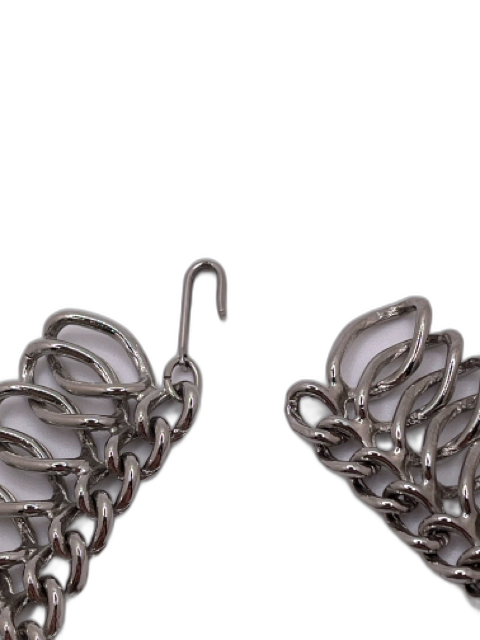 Silver Silver Tone Metal Circular Links Choker Hook & Eye Necklace Silver