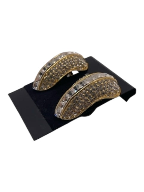 Gold & Clear Silver Plated Rhinestone Channel Set Pave Set Clip On Earrings Gold & Clear
