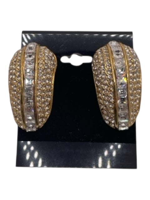 Gold & Clear Silver Plated Rhinestone Channel Set Pave Set Clip On Earrings Gold & Clear