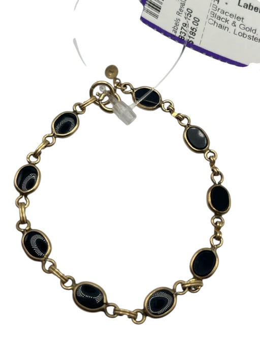 Black & Gold 12K Gold Filled Onyx Oval Chain Lobster Clasp Bracelet Black & Gold