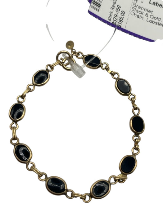 Black & Gold 12K Gold Filled Onyx Oval Chain Lobster Clasp Bracelet Black & Gold