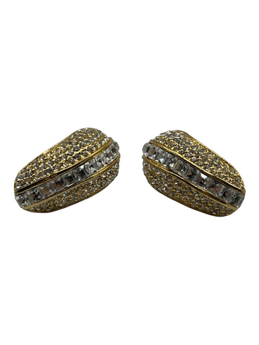 Gold & Clear Gold Tone Metal Rhinestone Channel Set Pave Set Clip On Earrings Gold & Clear