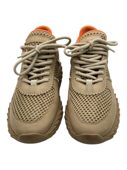 Giuseppe Collection Shoe Size 38 Beige Leather Lace Up Mesh Upper Sneakers Beige / 38