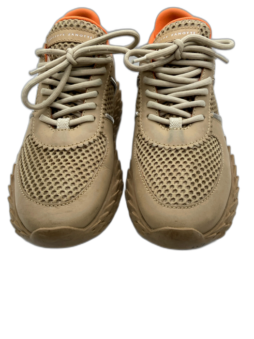 Giuseppe Collection Shoe Size 38 Beige Leather Lace Up Mesh Upper Sneakers Beige / 38