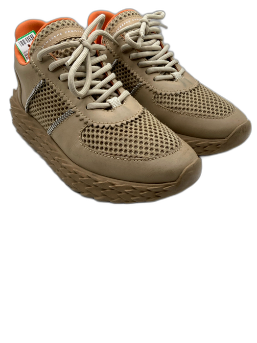 Giuseppe Collection Shoe Size 38 Beige Leather Lace Up Mesh Upper Sneakers Beige / 38