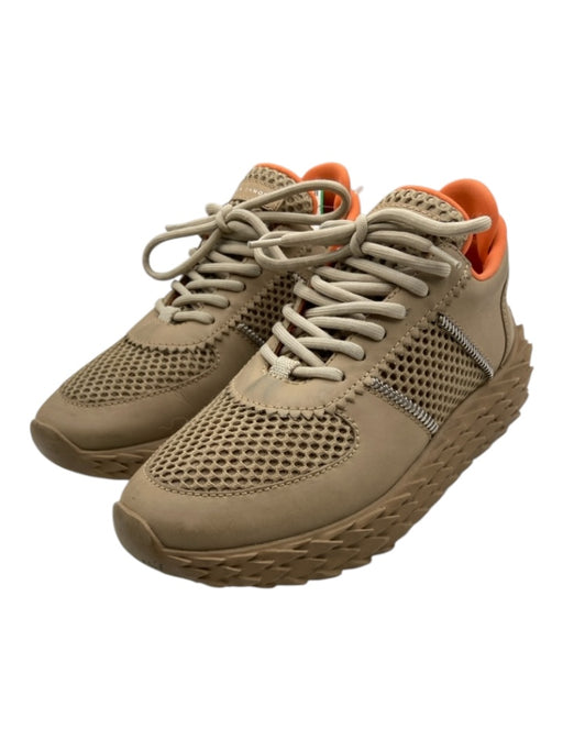 Giuseppe Collection Shoe Size 38 Beige Leather Lace Up Mesh Upper Sneakers Beige / 38