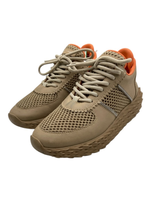 Giuseppe Collection Shoe Size 38 Beige Leather Lace Up Mesh Upper Sneakers Beige / 38